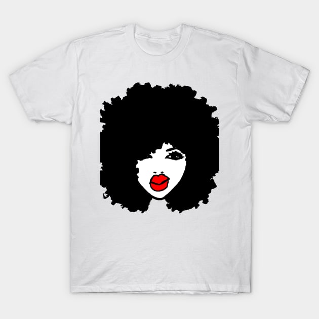 Black Afro Curly Girl Red Lips Tshirt T-Shirt by EllenDaisyShop